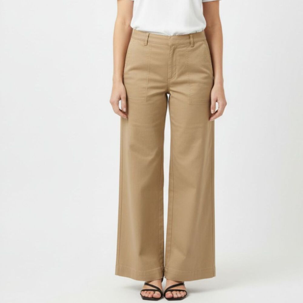 Ann Taylor Tan Wide Hem Flair Pants 12P NEW